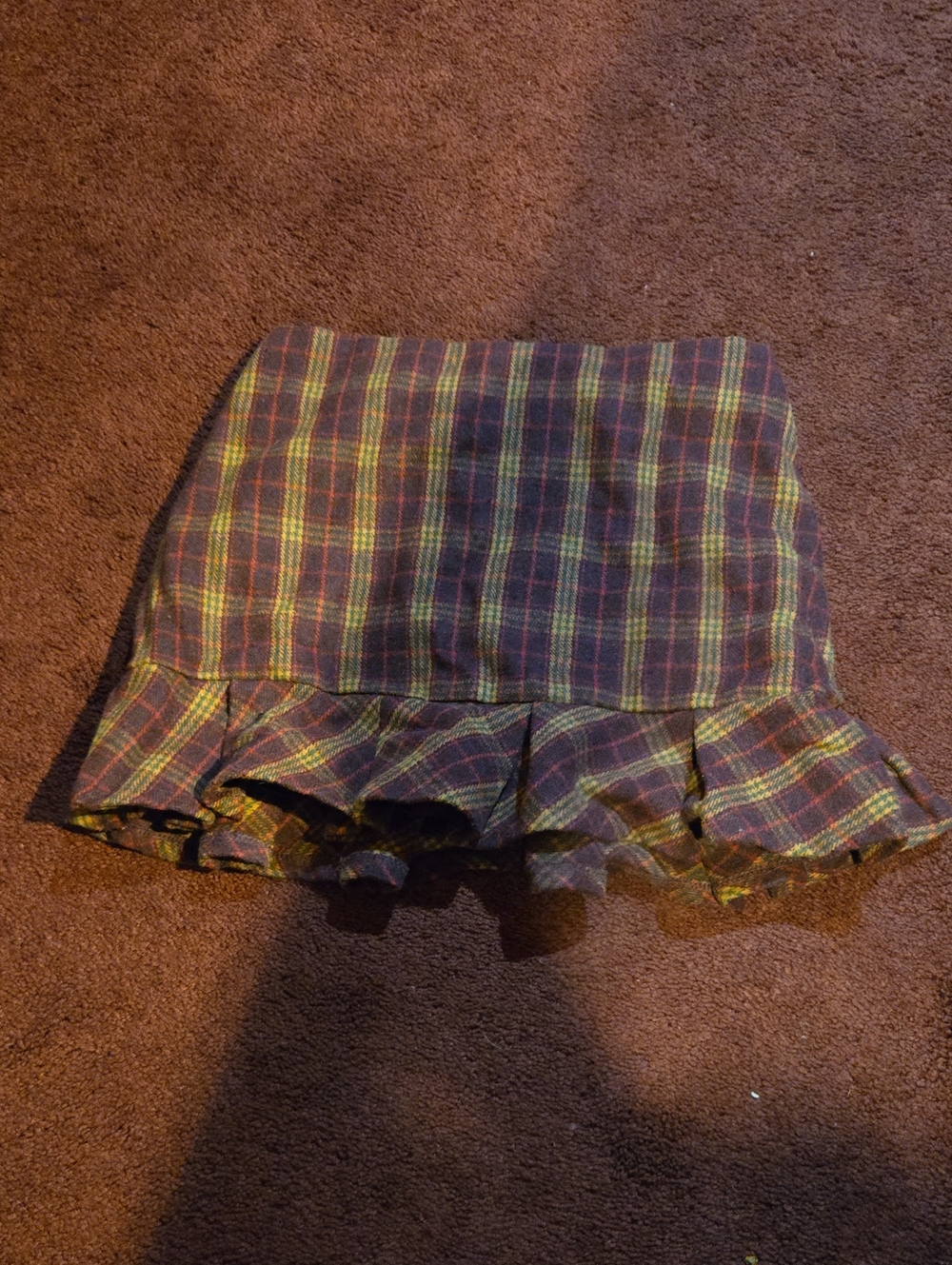 Plaid Ruffle Hem Mini Skirt - Brown & Green